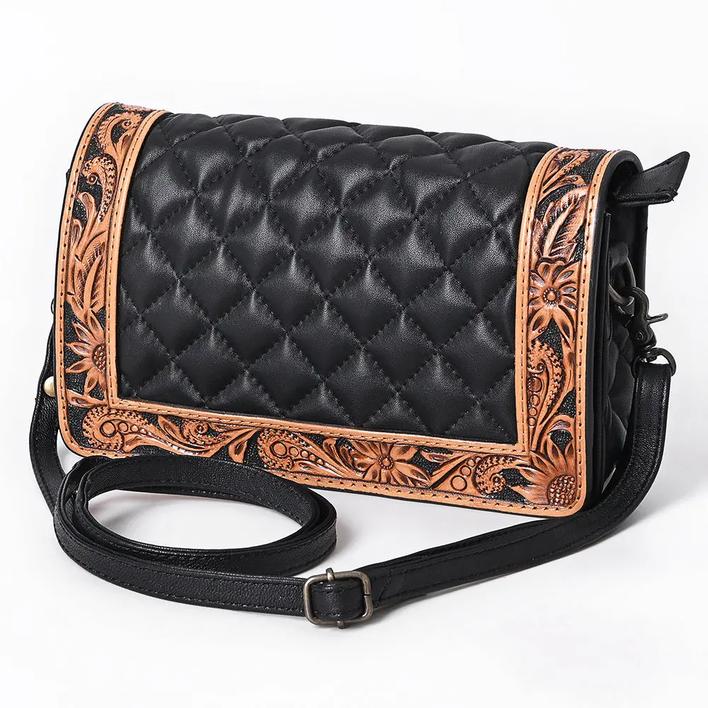 American Darling Genuine Leather Hand-Tooled Floral Quilted Organiser Bag Crossbody With Ykk Zipper 1