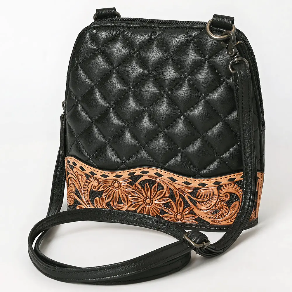 American Darling Western Cross Body Bag Handcrafted From Quilted & Hand-Tooled Genuine Leather | Floral Carved Accent, Buckstitch & Ykk Zipper 1