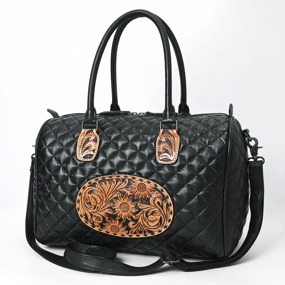 American Darling Western Speedy Bag Handcrafted Quilted & Hand-Tooled Genuine Leather | Floral Carved Accent, Buckstitch & Ykk Zipper 1