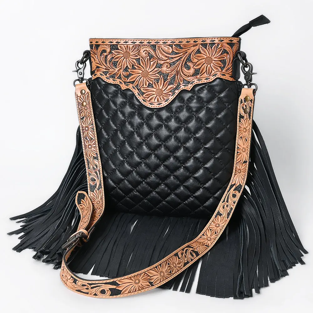 American Darling Large Western Cross Body Bag Handcrafted From Quilted & Hand-Tooled Genuine Leather | Full Fringe, Buckstitch & Ykk Zipper 1
