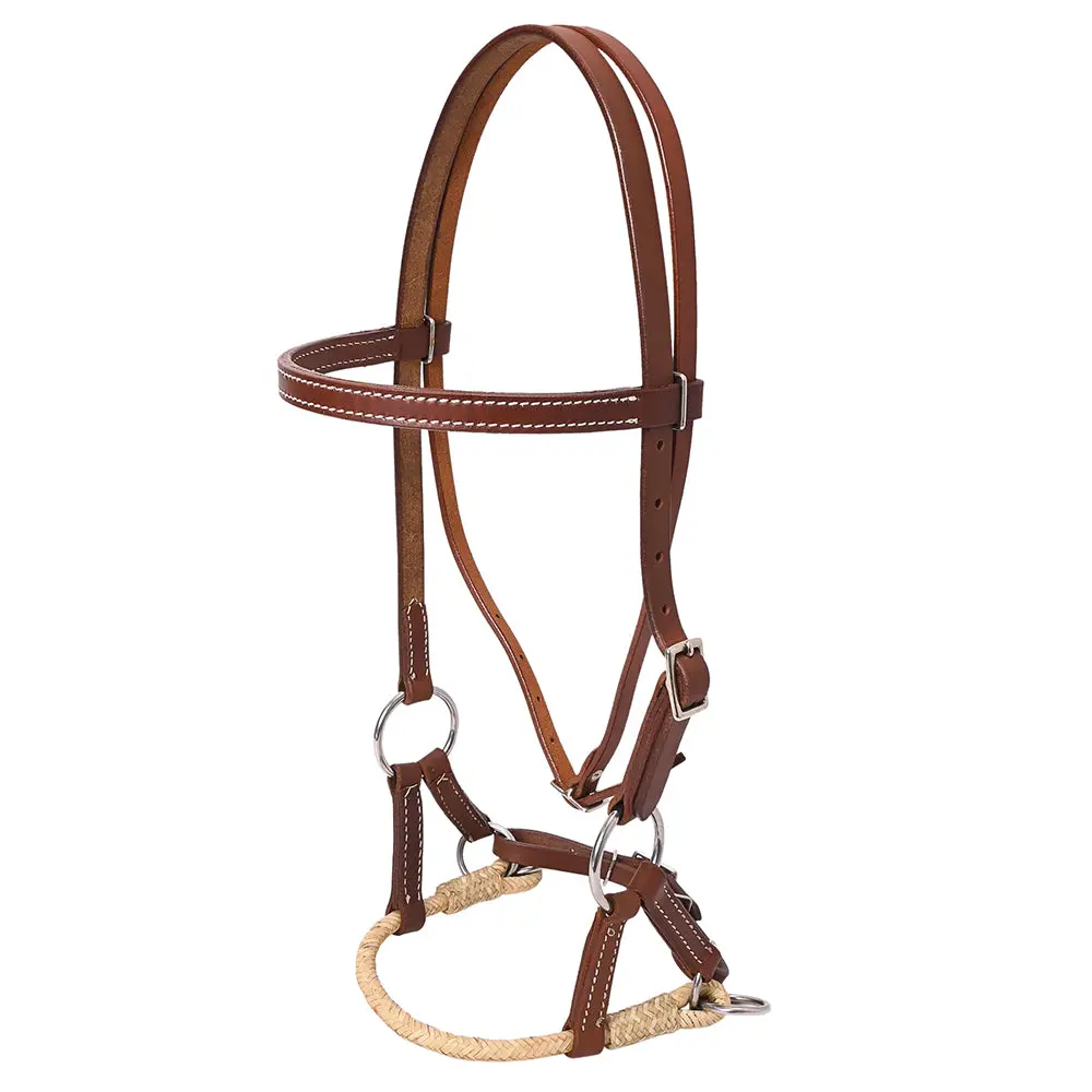 Hilason Western Horse Noseband Rawhide Genuine Leather Sidepull Headstall 1