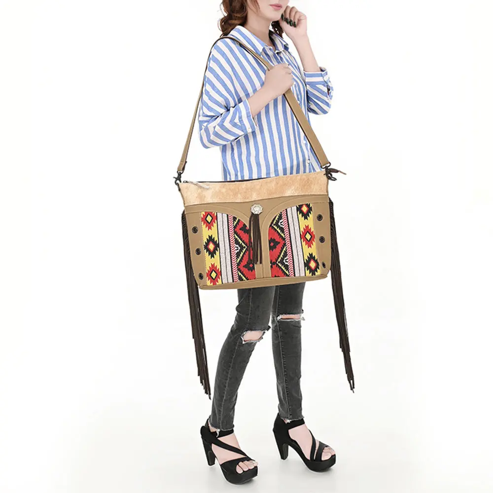 Ohlay Clutch Hair On Upcycled Canvas Genuine Leather Women Bag Western Handbag Purse 2