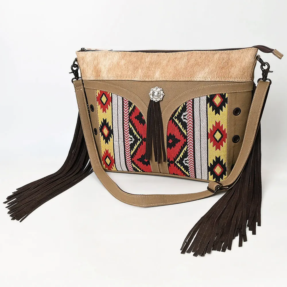 Ohlay Clutch Hair On Upcycled Canvas Genuine Leather Women Bag Western Handbag Purse 1