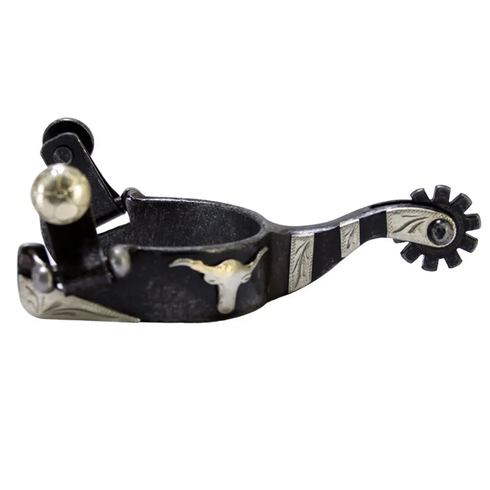 Hilason Black Steel Youth Show Spurs Engraved German Silver Trim And Conchos 1