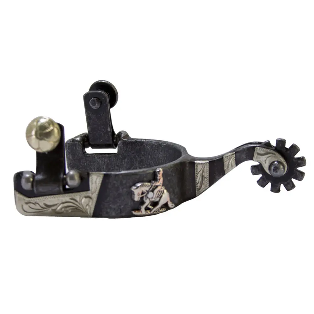 Hilason Black Steel Youth Show Spurs Engraved German Silver Trim And Conchos 1