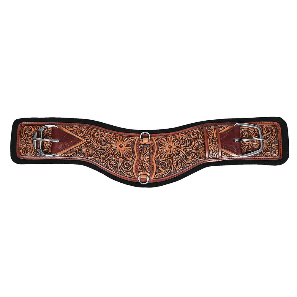 24 In Hilason Western Horse Saddle Cinch Girth Genuine Leather Brown Floral Hand Tooled & Carved Stainless Steel Hardware 1