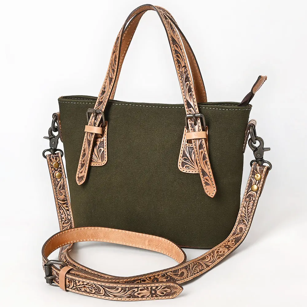 American Darling Western Cross Body Bag Handcrafted From Canvas & Tooled Genuine Leather | Floral Carved Straps, Detachable Carry & Ykk Zipper 1