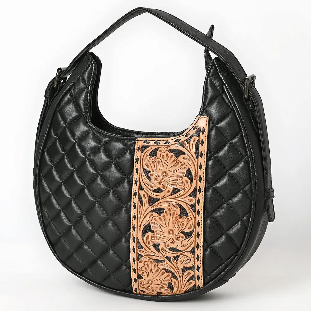 American Darling Western Hobo Bag Handcrafted From Quilted Genuine Leather | Hand-Tooled Floral Yoke Panel, Buckstitch Detail & Ykk Zipper 1