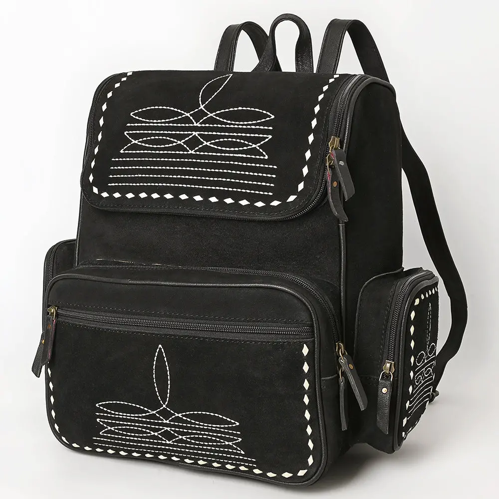 American Darling Western Backpack Bag Handcrafted From Genuine Suede Leather | Boot Stitched Flap, Studded Trim & Ykk Zipper 1