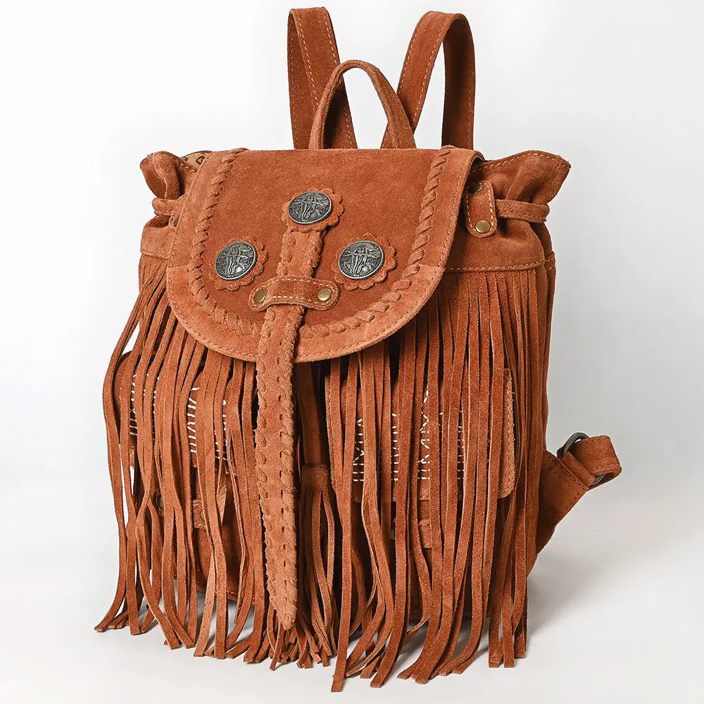 American Darling Western Backpack Bag Handcrafted From Genuine Suede Leather | Full Fringe, Concho Studs, Boot Stitched Flap & Ykk Zipper 1