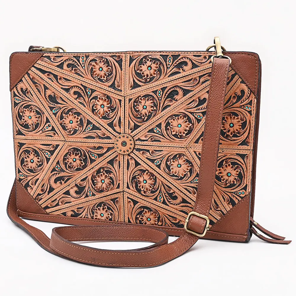 American Darling Portfolio Bag Beautifully Hand Tooled Leather Women 1
