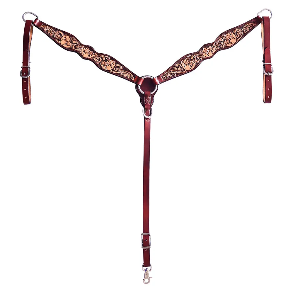 Hilason Horse Floral Hand Carved American Leather Breast Collar Headstall Brown 1