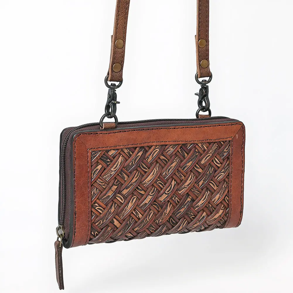 American Darling Small Western Cross Body Wallet Handcrafted From Basket Weave Genuine Leather | Full Grain Trim & Ykk Zipper 1
