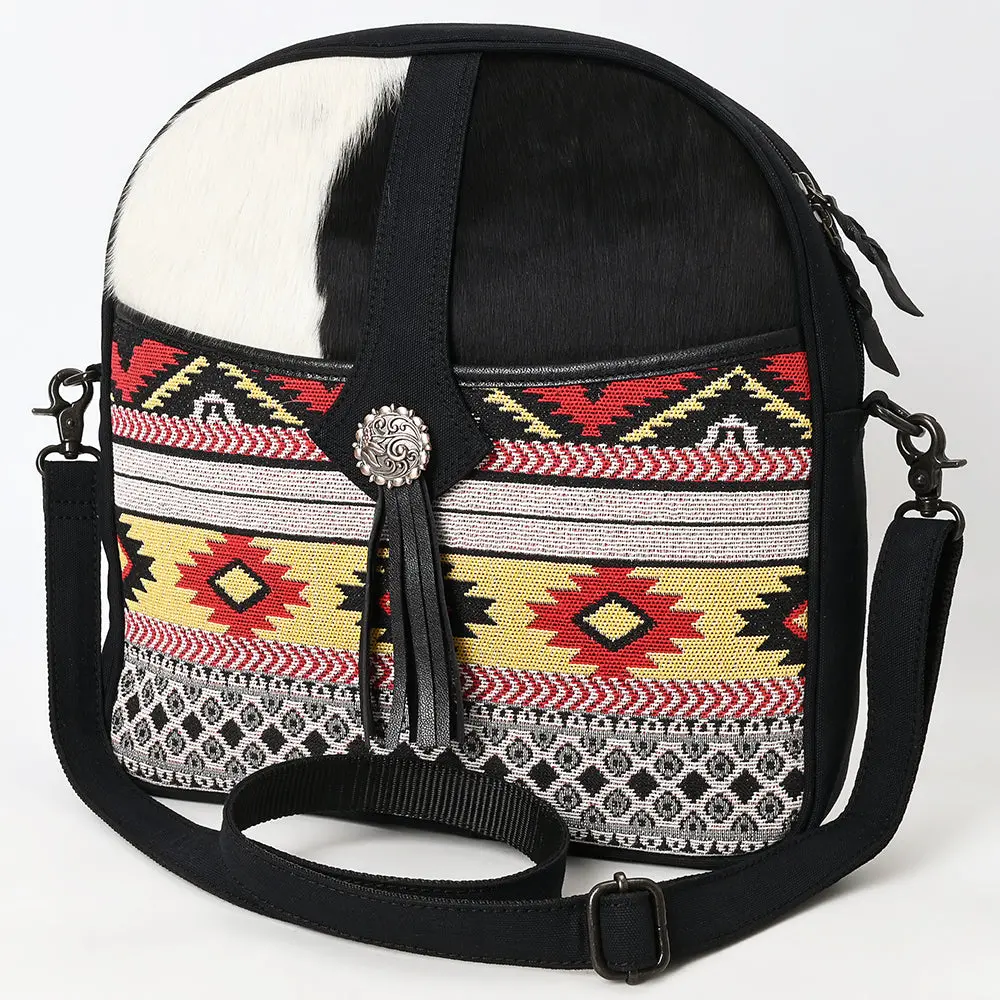 Ohlay Cross Body Hair On Upcycled Canvas Genuine Leather Women Bag Western Handbag Purse 1