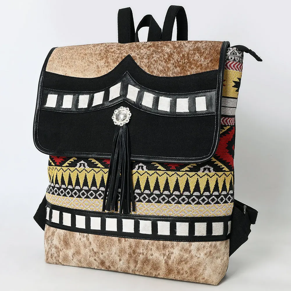 Ohlay Backpack Hair On Upcycled Canvas Genuine Leather Women Bag Western Handbag Purse 1