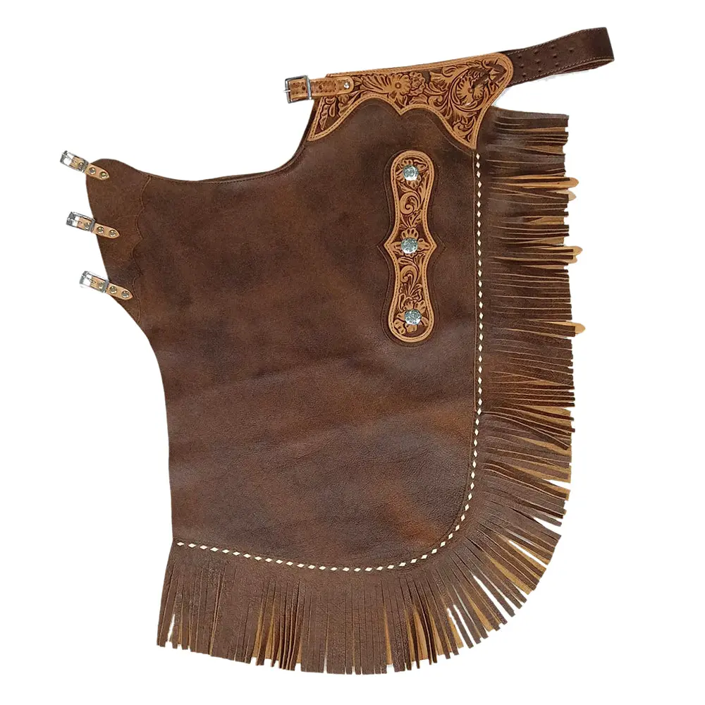 Hilason Bull Riding Genuine Leather Rodeo Chaps Brown 1