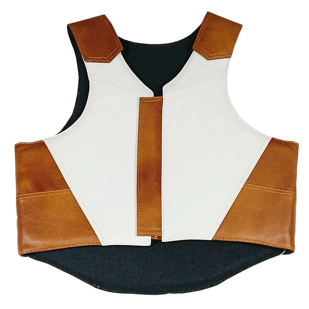 Lrg Hilason Western Horse Bull Riding Vest Pro Rodeo Leather Gear Equipment Brown/White Safety Protective 1