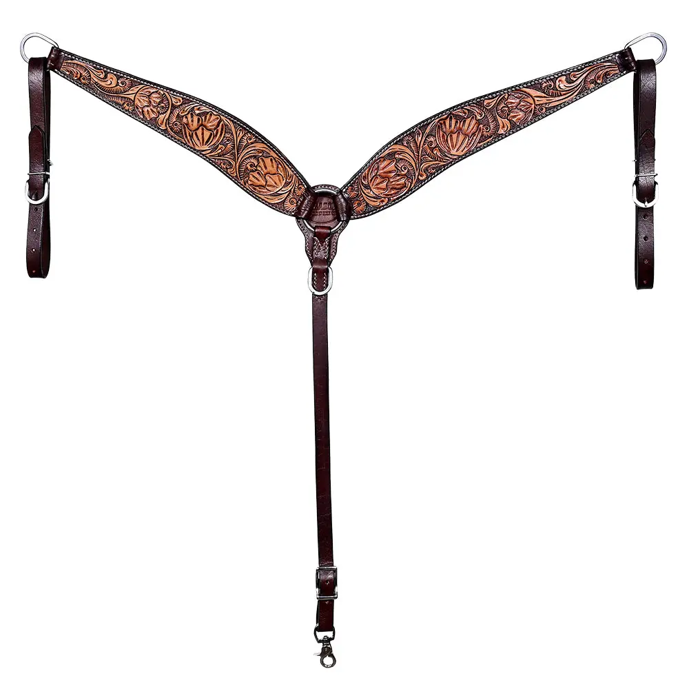 Hilason Western Horse Headstall Breast Collar Set American Leather Floral Carving | Tack For Horses 1