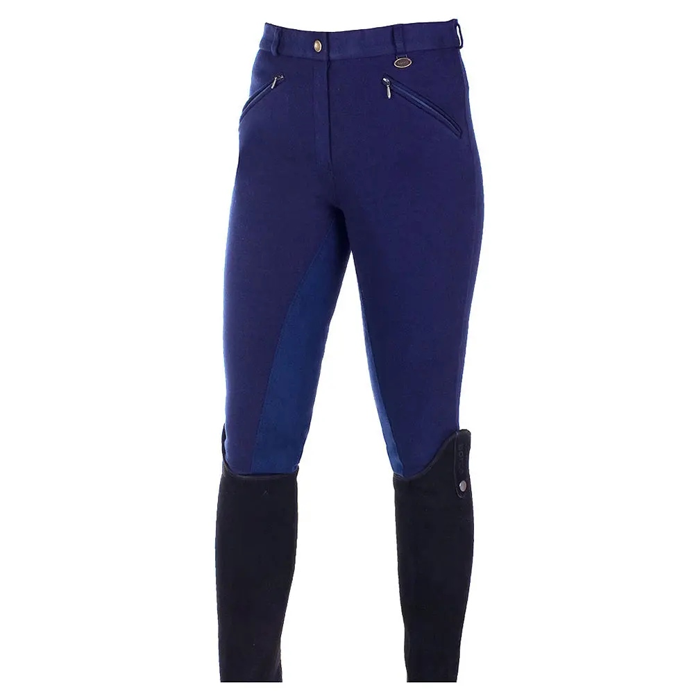 Horze Womens Pull On Knee Patch Breeches Soft Slightly Stretchy Dark Blue 1