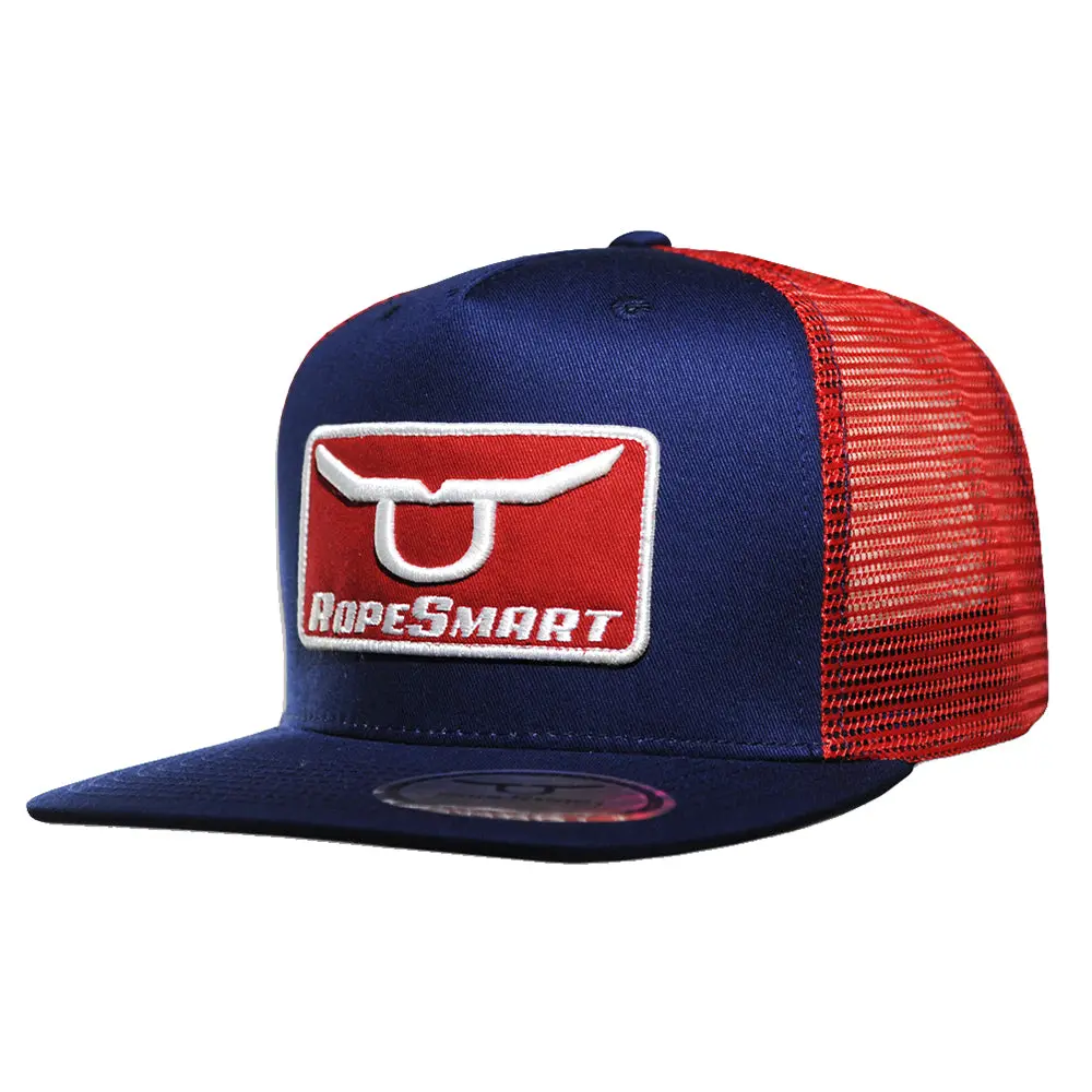 Rope Smart Western Style Mesh Flat Retro Trucker Fit Snapback Red Patch Cap 11