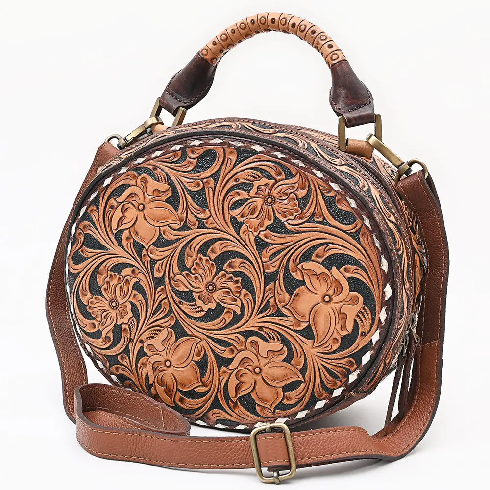 American Darling Canteen Bag Western Hand Tooled Floral Genuine Leather Purse With Buck Stitched Detail And Ykk Zipper 1