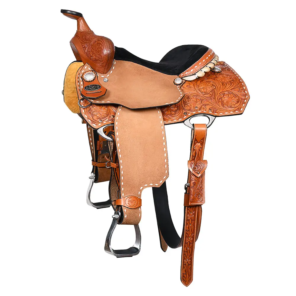 16 In Comfytack Western Horse Saddle Genuine Leather Barrel Racing Trail Pleasure Tan 1