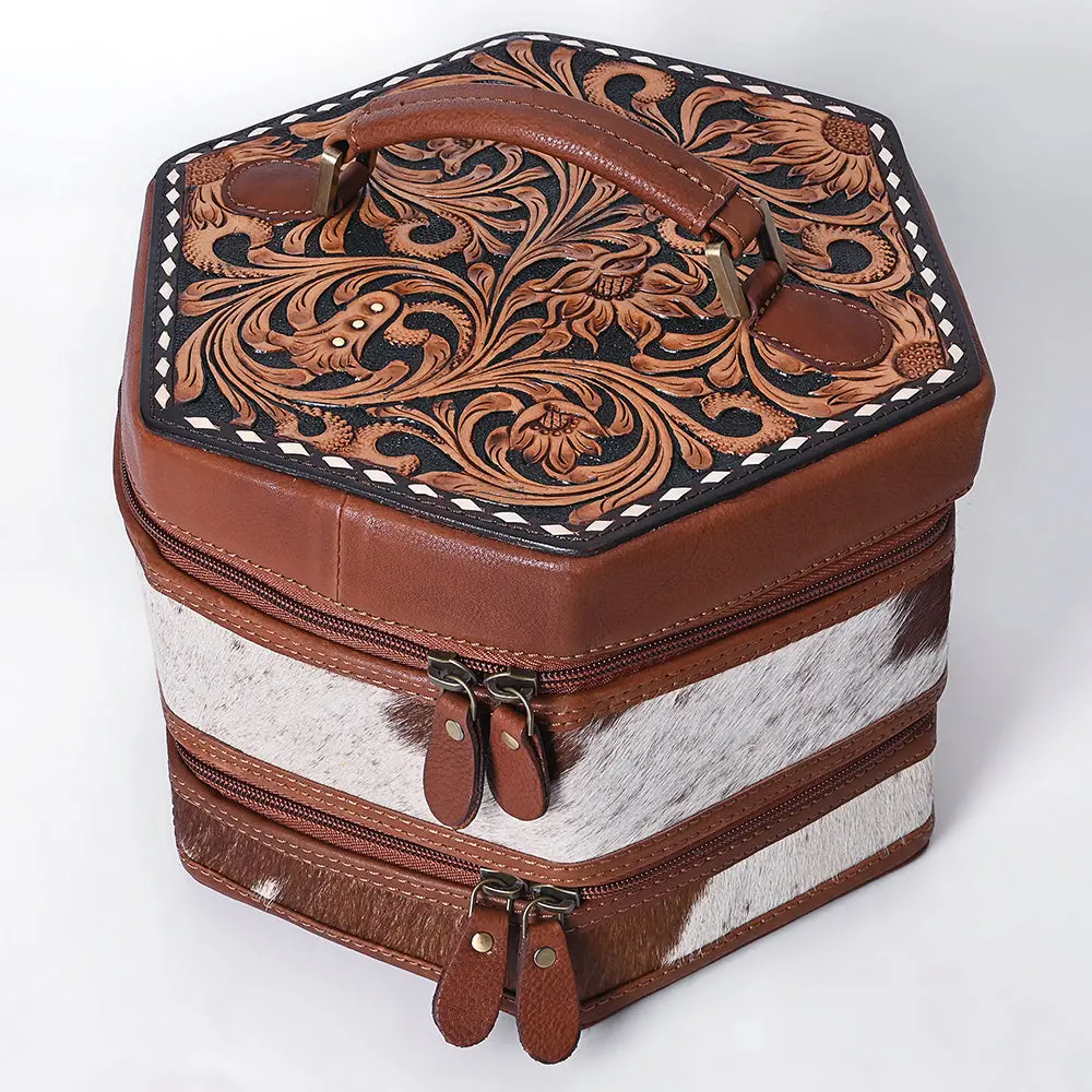 American Darling Jewelry Case Hand Tooled Hair On Genuine Western Leather Women Bag Handbag Purse 1