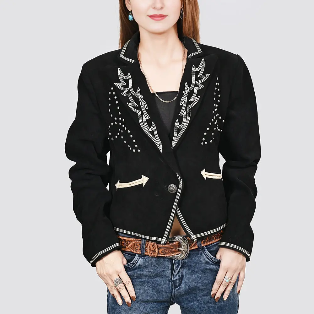 American Darling Genuine Suede Embroidered Leather Jacket Ladies Girl Black 1