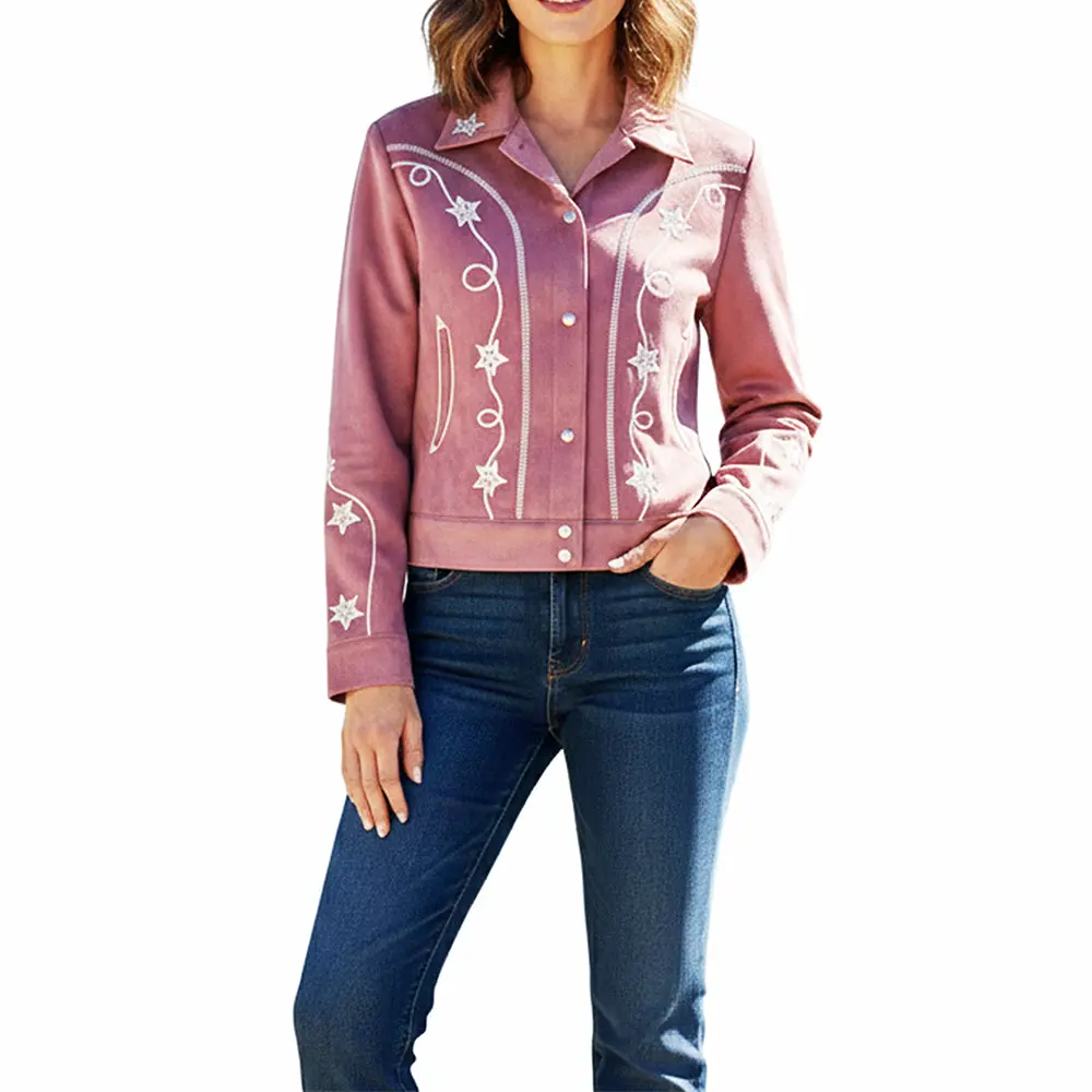 American Darling Women’S Western Fabric Shirt Jacket Dress – Embroidered Star Detail, Button-Front Casual Jacket 1