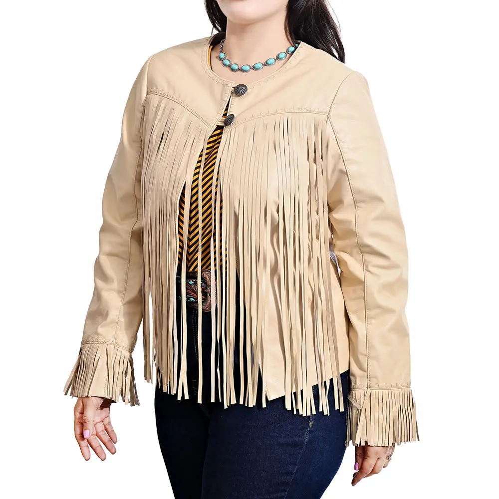 American Darling Women’S Tan Genuine Leather Fringe Jacket | Western Boho Shirt Coat 1