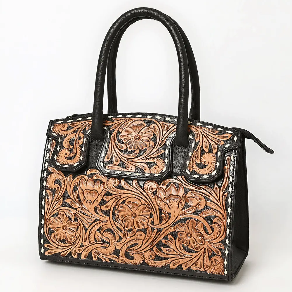 American Darling Tote Bag For Women, Hand Tooled Floral Carved Vegetable-Tanned Full Grain Leather, Buck Stitched Western Purse 1
