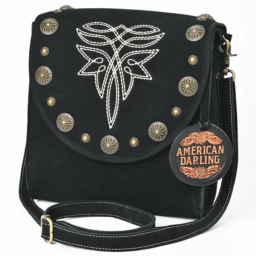 American Darling Cross Body Bag Western Suede Leather Purse With Boot Stitched Embroidery Concho And Ykk Zipper For Women 1