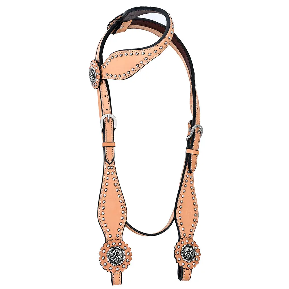 Hilason Western Horse Concho American Leather Headstall ‎Tan | For Horses 1