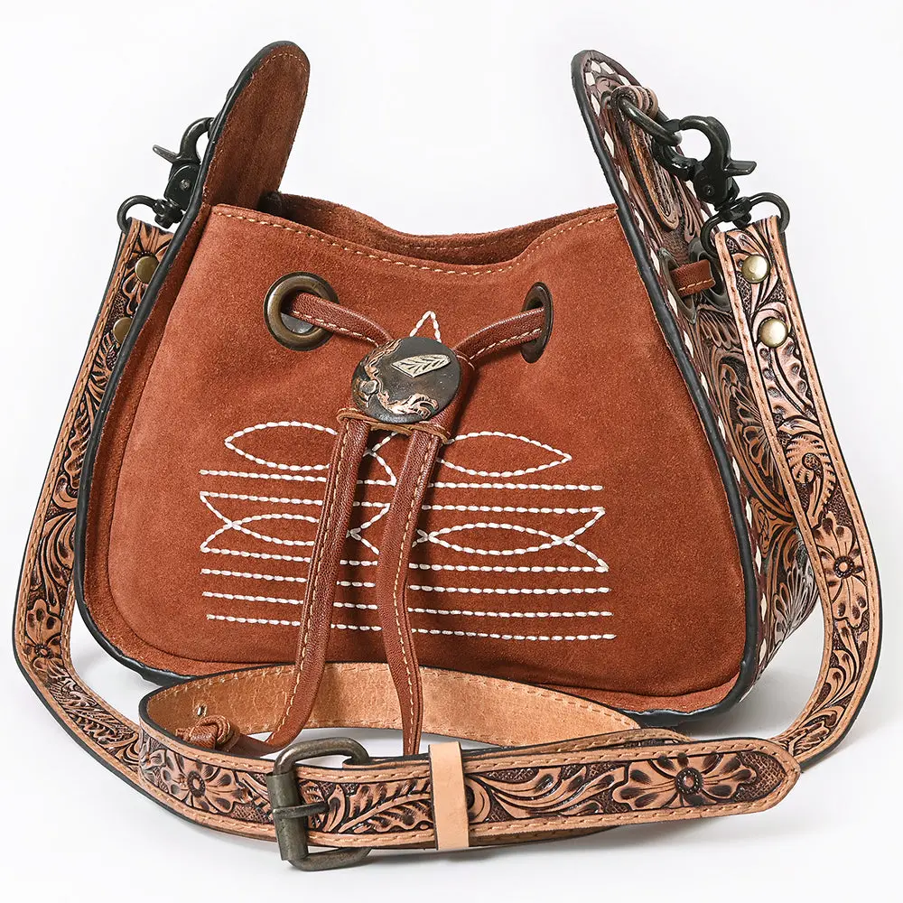 American Darling Hobo Bag, Genuine Suede & Vegetable-Tanned Leather, Hand Tooled Floral, Boot Stitched Western Purse 1