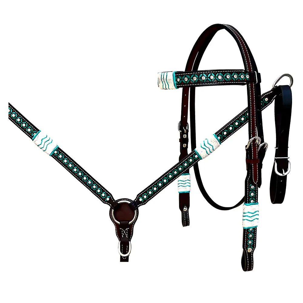 Hilason Western Horse Hand Painted American Leather Tack Set Rawhide Braided Brown 1