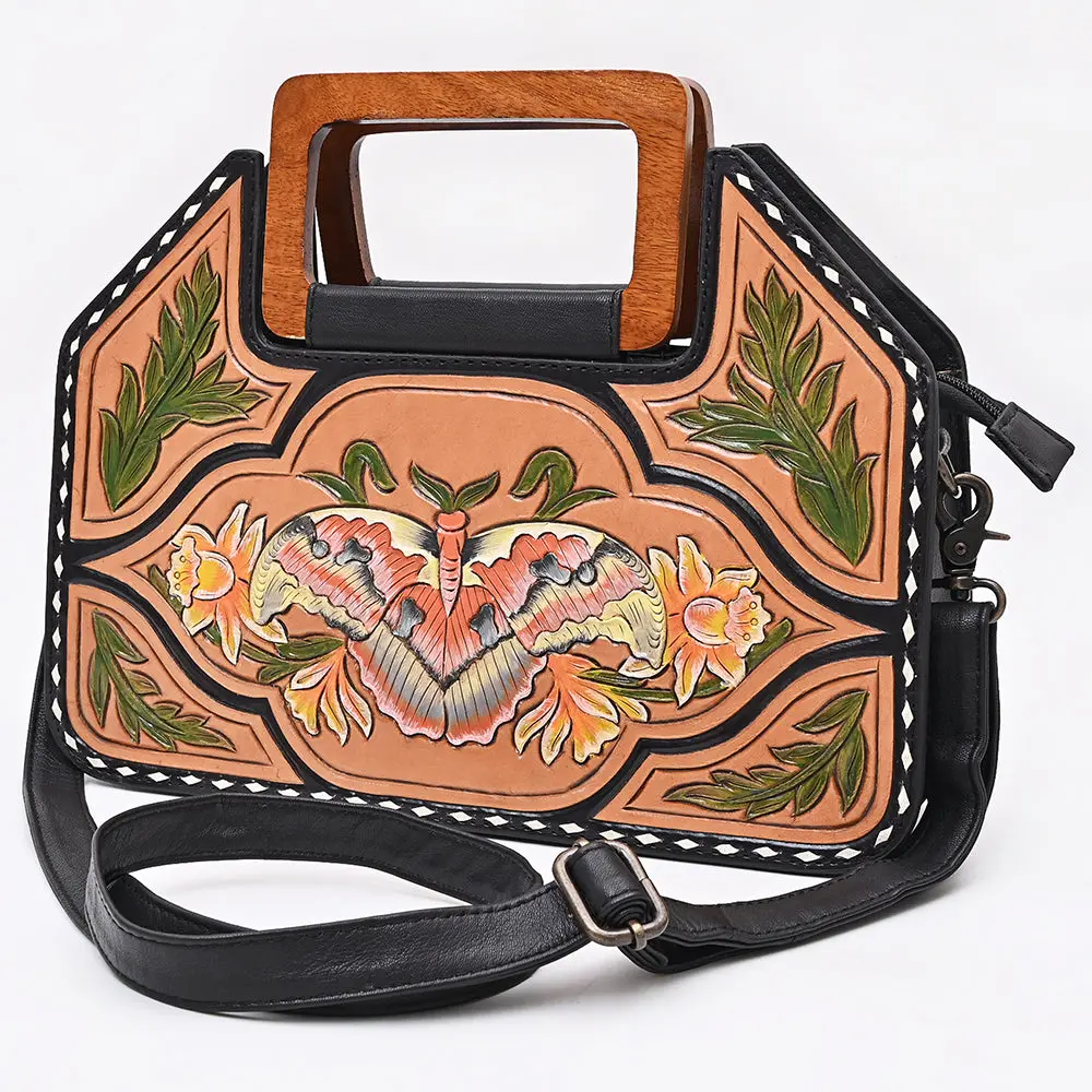 American Darling Hand-Tooled Cross Body Bag, Floral Carved Buck Stitched Genuine Leather Western Handbag, Ykk Zipper 1