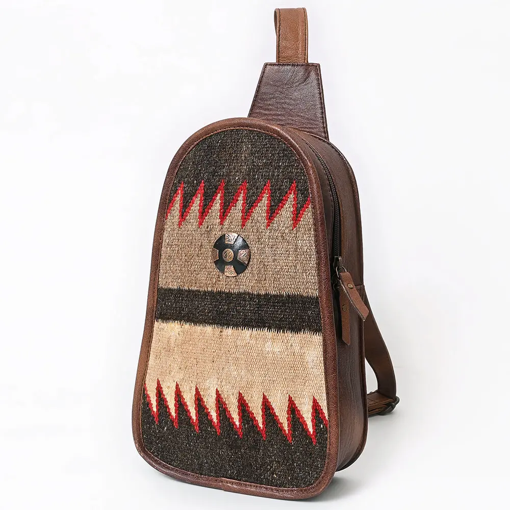 American Darling Sling Bag, Hand Woven Saddle Blanket & Vegetable Tanned Full Grain Leather Western Crossbody 1