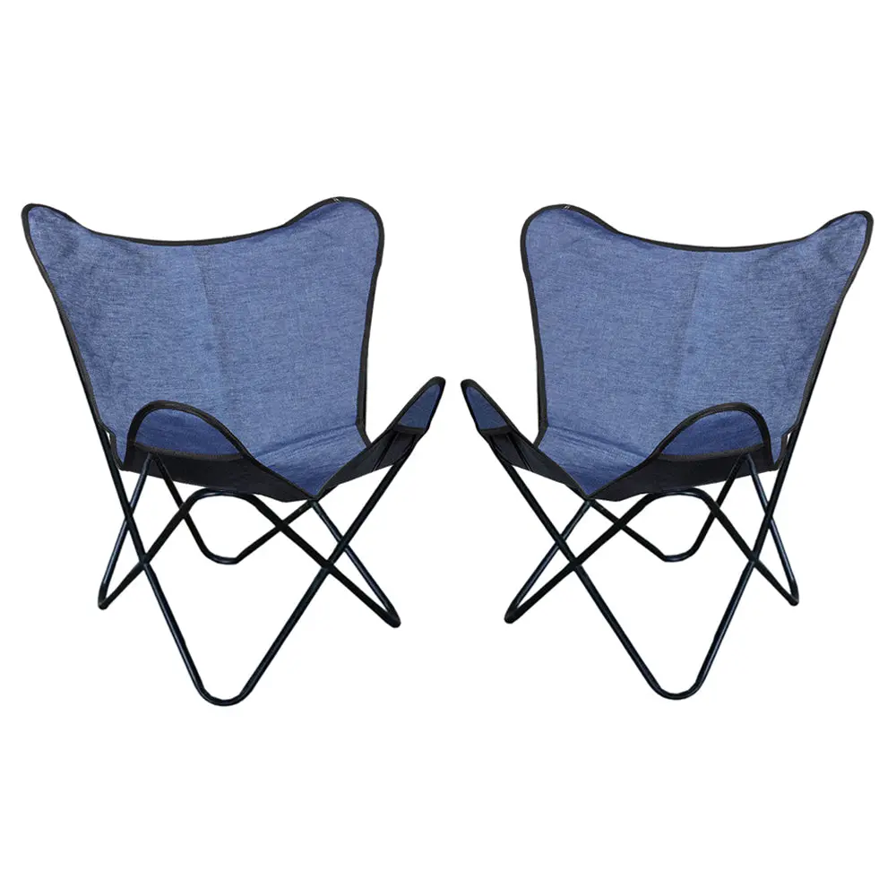 Hilason Genuine Fabric Denim Butterfly Chair Folding Lounge Modern Sling Accent Seat Blue 1