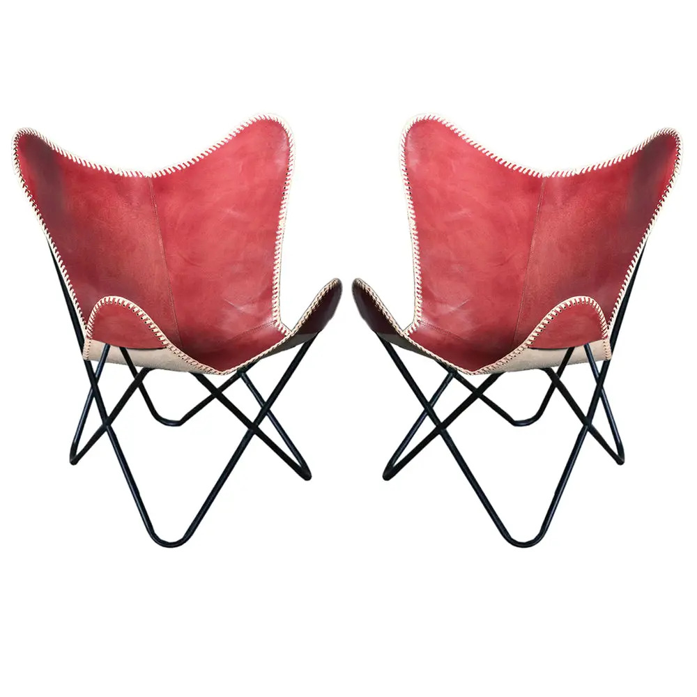 Hilason Genuine Leather Butterfly Chair Folding Lounge Modern Sling Accent Seat 1
