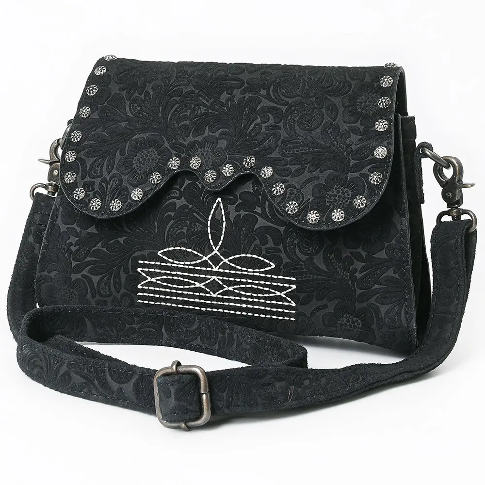 American Darling Small Cross Body Bag, Rivets Embossed Damascus Genuine Leather Western Purse With Boot Stitching 1
