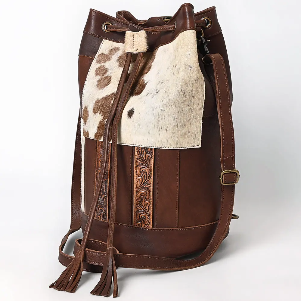 American Darling Bucket Hand Tooled Hair-On Genuine Leather Weaved Women Bag Western Handbag Purse 1