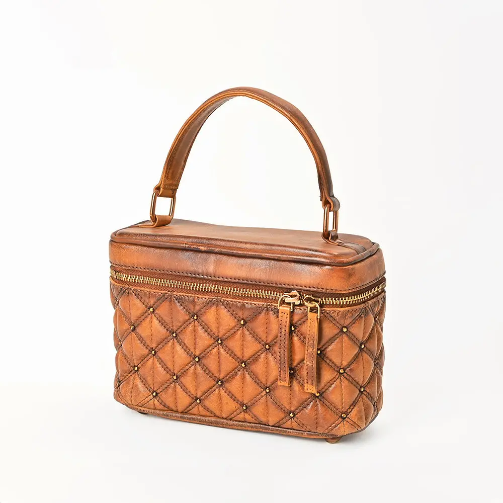American Darling Jewelery Case - Quilted Genuine Vegetable Tanned Full Grain Leather Stitched Travel Organizer With Ykk Zipper 1