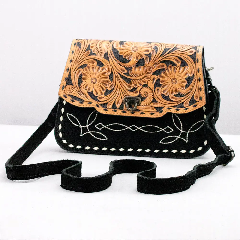 American Darling Cross Body Bag Hand Tooled Floral Carved Genuine Suede Leather Western Purse 1