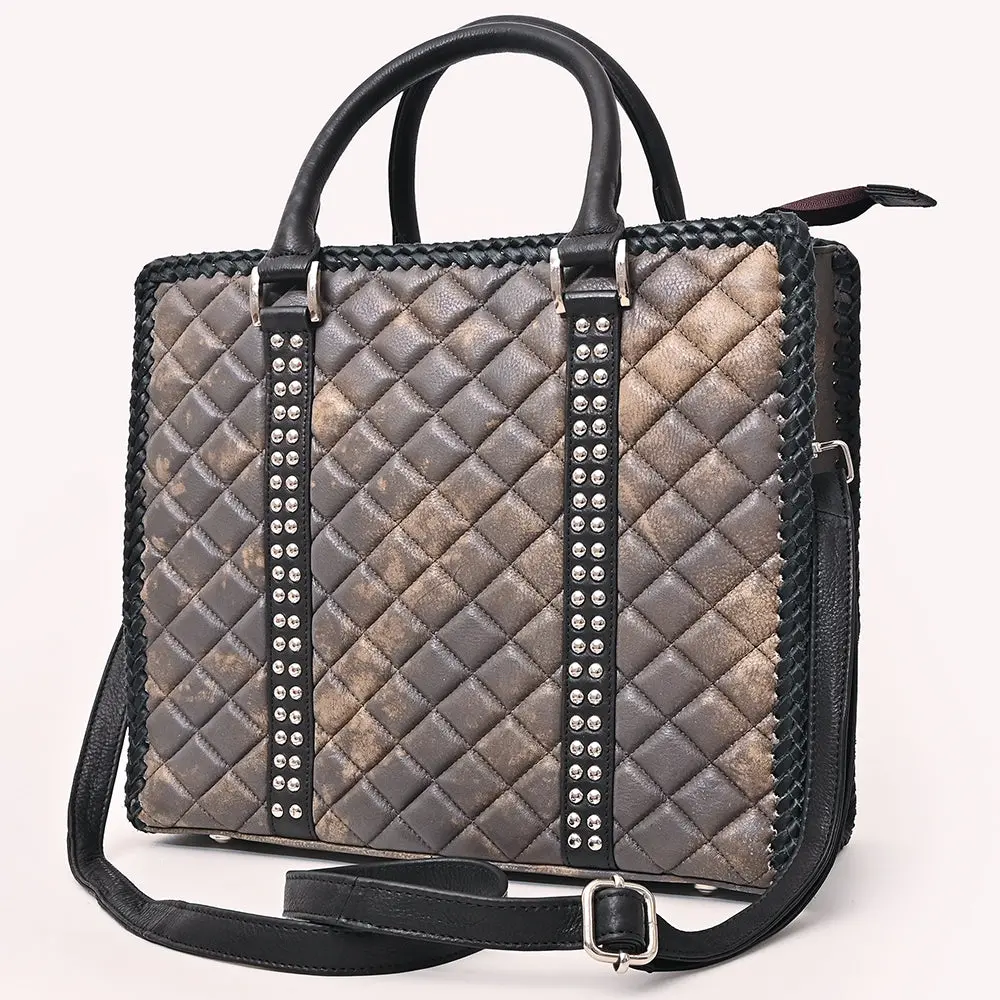 American Darling Tote Bag Western Quilted Genuine Leather Handbag With Riveted Accents Braided Trim And Premium Ykk Zipper 1