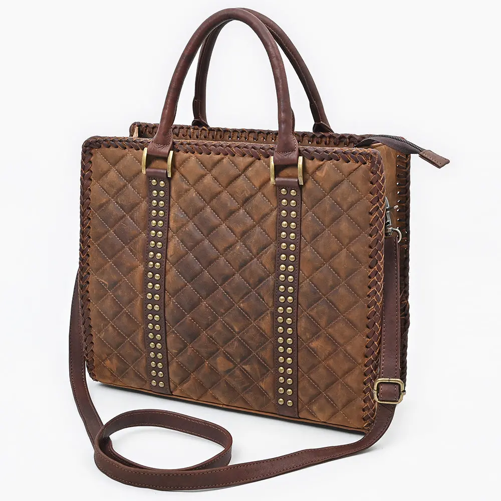 American Darling Tote Bag Western Quilted Genuine Leather Handbag With Riveted Accents Braided Trim And Premium Ykk Zipper 1