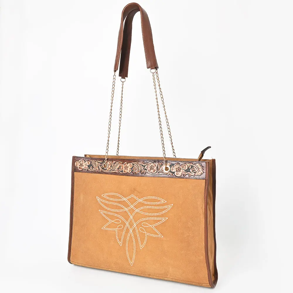 American Darling Tote Bag Hand Tooled Floral Genuine Leather Western Purse With Boot Stitched Detail And Ykk Zipper 1