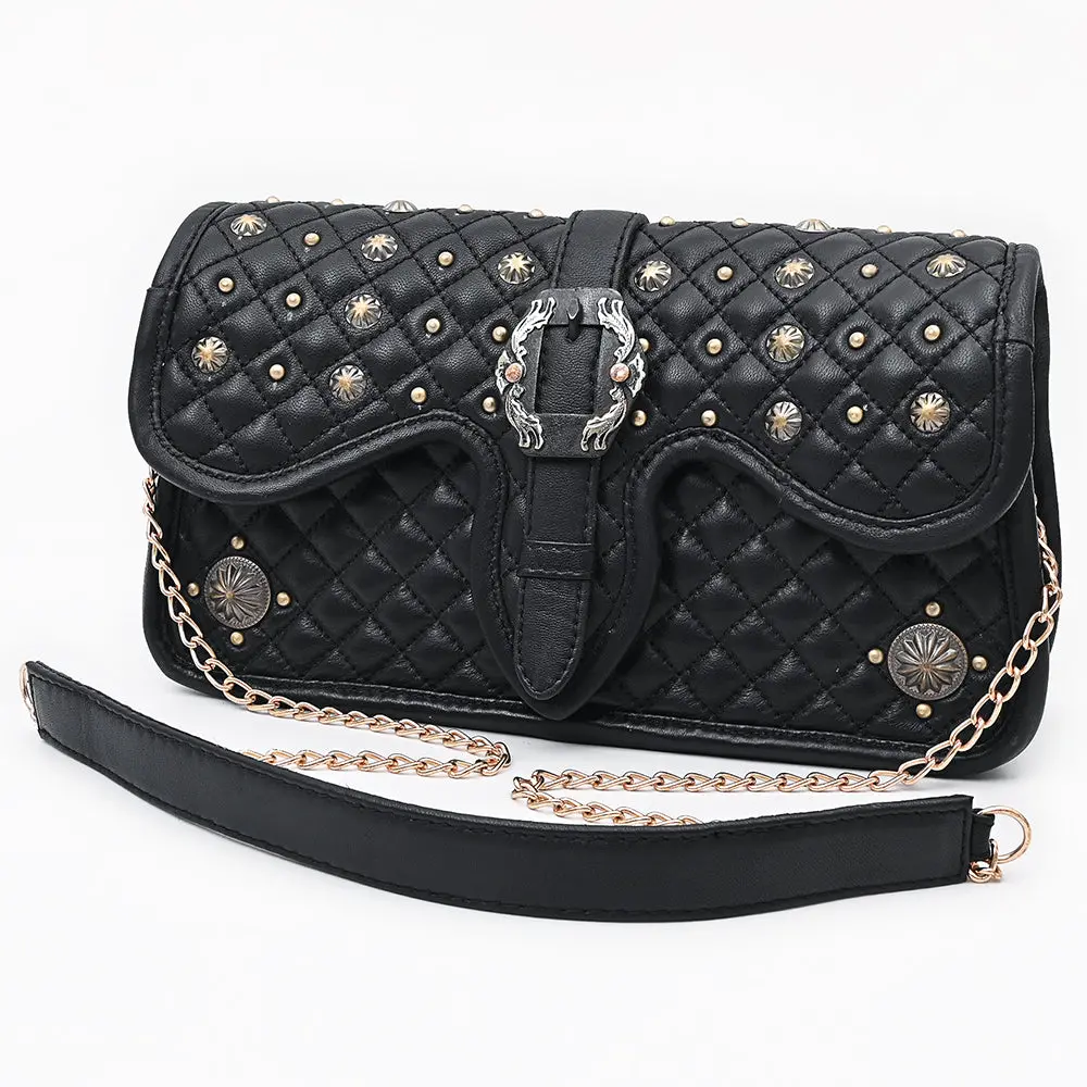 American Darling Cross Body Bag Western Quilted Genuine Leather Purse With Rivets Concho And Ykk Zipper For Women 1