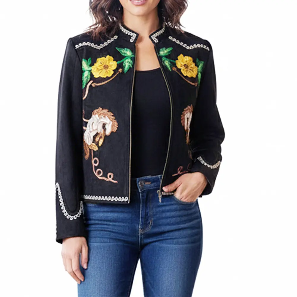 American Darling Women’S Western Jacket | Floral & Horse Motif Boho Fabric Shirt Coat 1