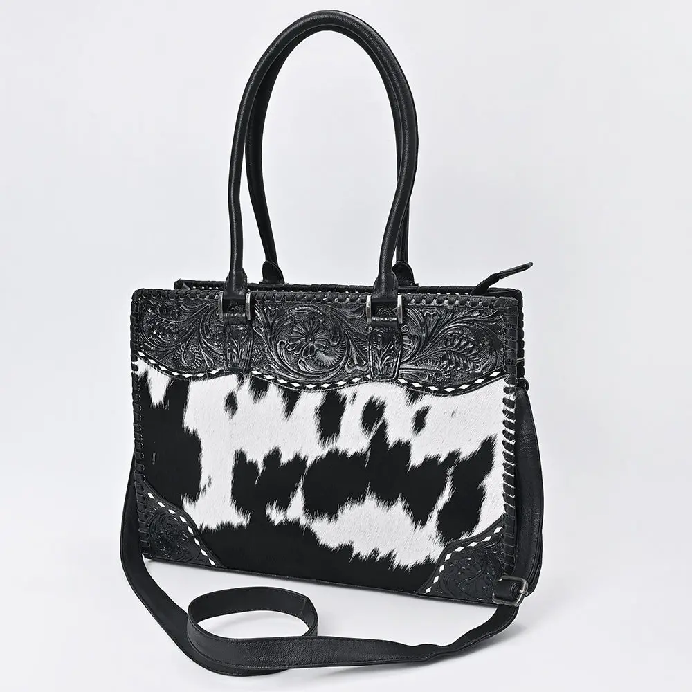 American Darling Tote Bag Hand Tooled Floral Carved Hair-On Cowhide Genuine Leather Western Purse For Women 1