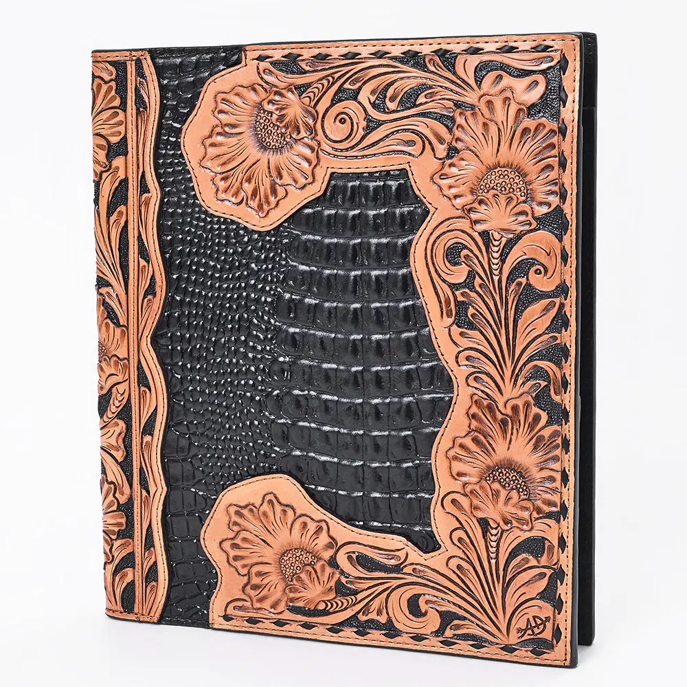 American Darling Portfolio Bag Hand Tooled Floral Carved Crocodile Embossed Genuine Western Leather 1